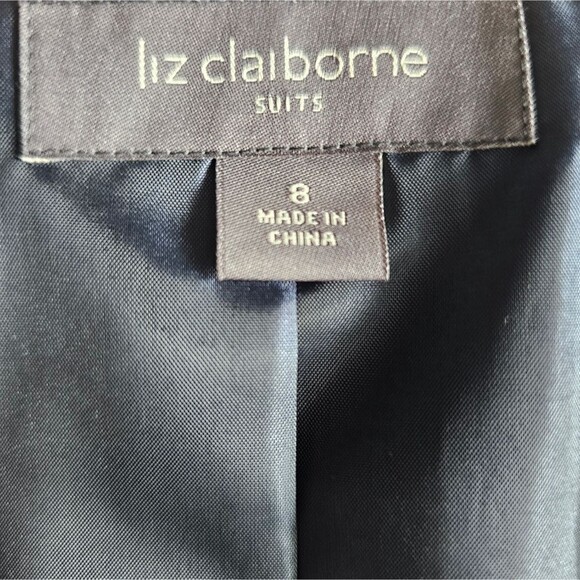 Liz Claiborne Linen Blend Jacket Sz 8 Navy Embroidered Floral Lightweight - Picture 9 of 14